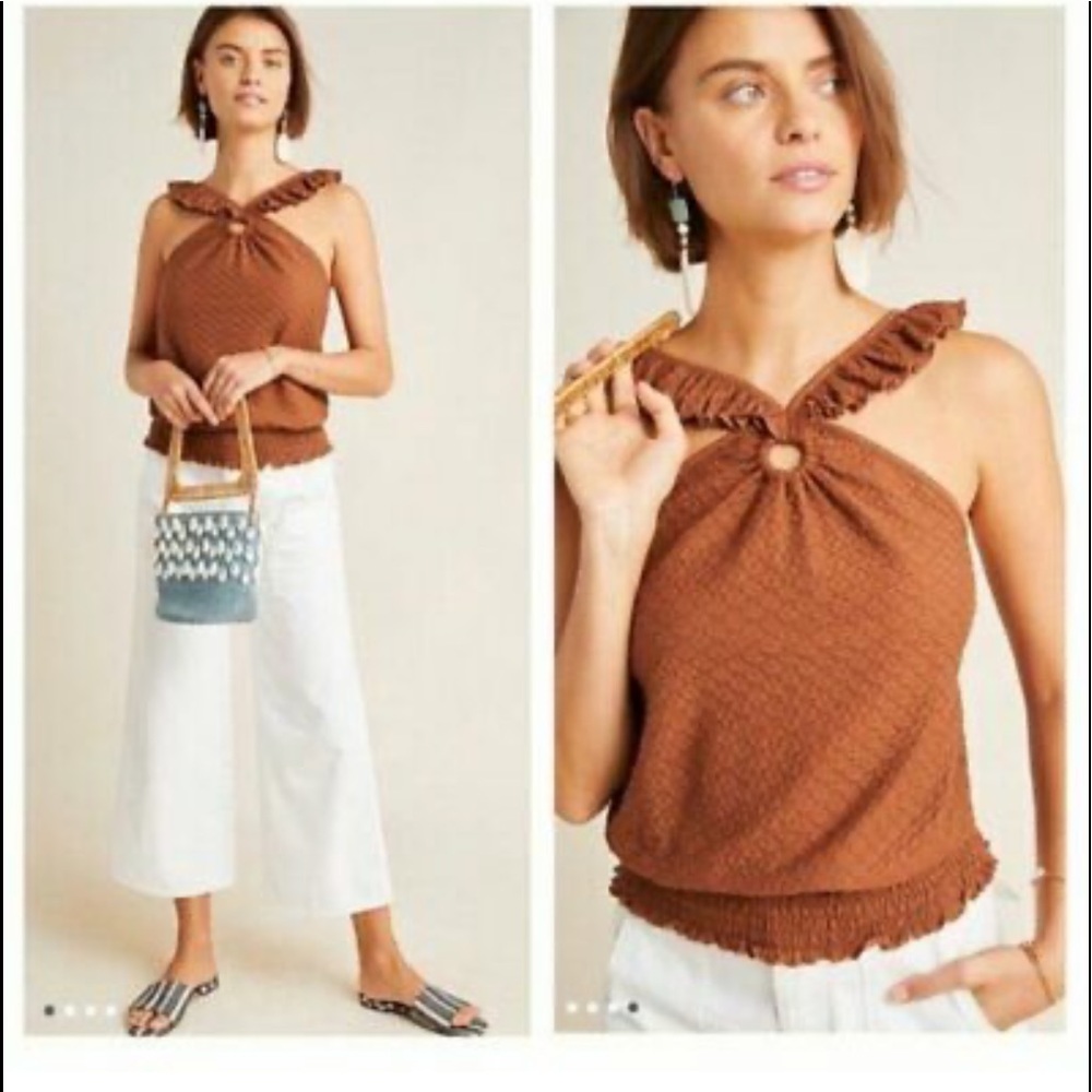NWT Marisol ruffled halter top brown XL